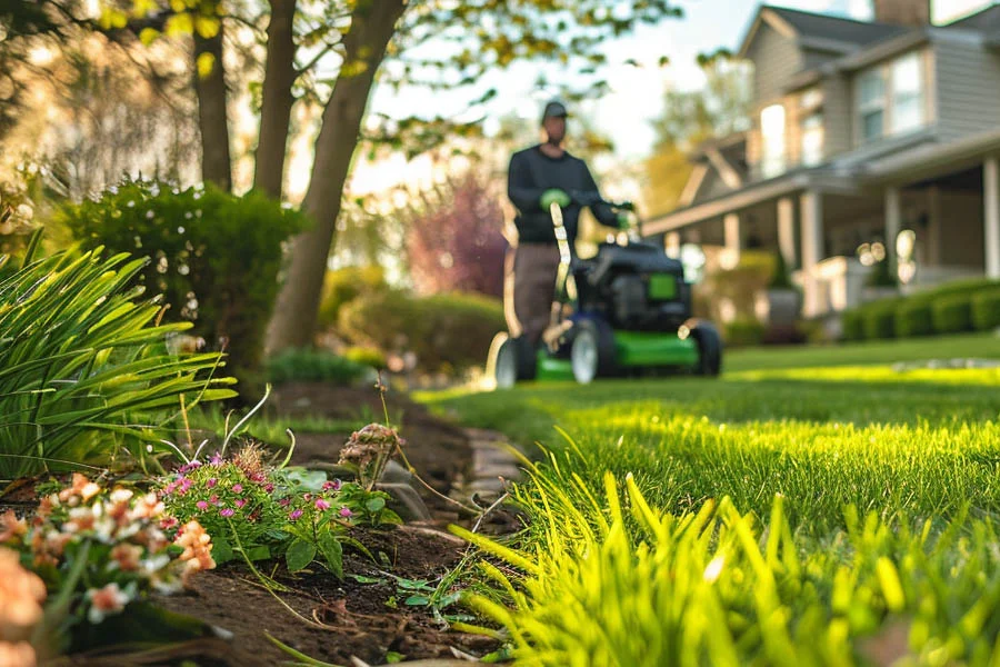 self-propelled electric lawn mower with battery and charger